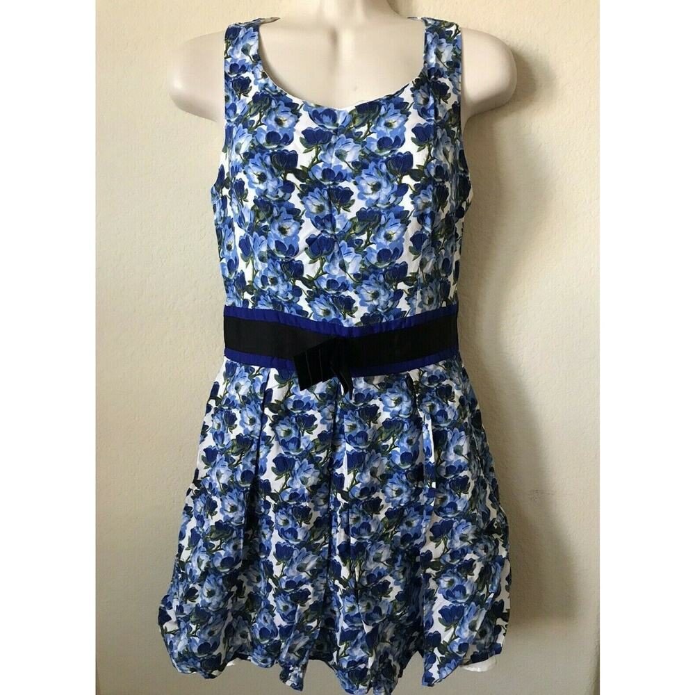 Alice Moon Blue Floral Scoop Neck Sleeveless Back Cut Out Lined Women’s Dress S